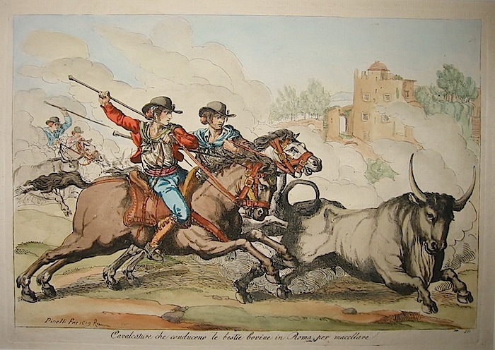 Pinelli Bartolomeo (1781-1835) Cavalcature che conducono le bestie bovine in Roma, per macellare 1809 Roma 